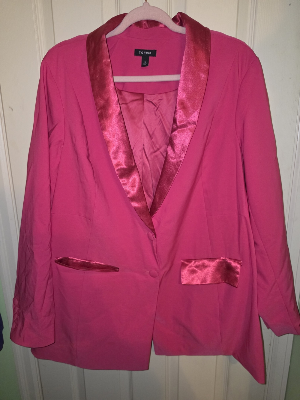 torrid Bright Pink Satin-Trim Blazer Jacket